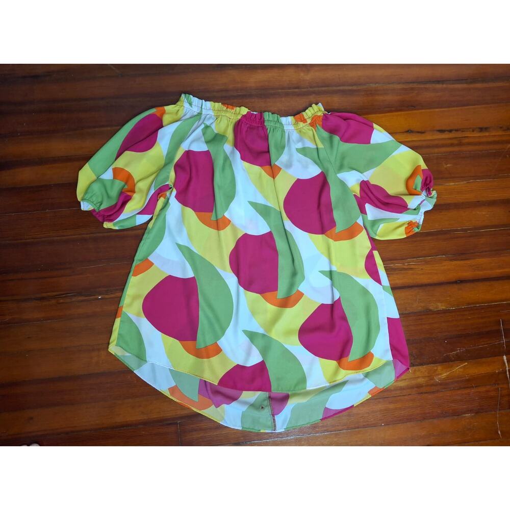 Ashley Stewart plus-size off-the-shoulder print blouse, Pink & Green,Size 18/20W - Picture 3 of 7
